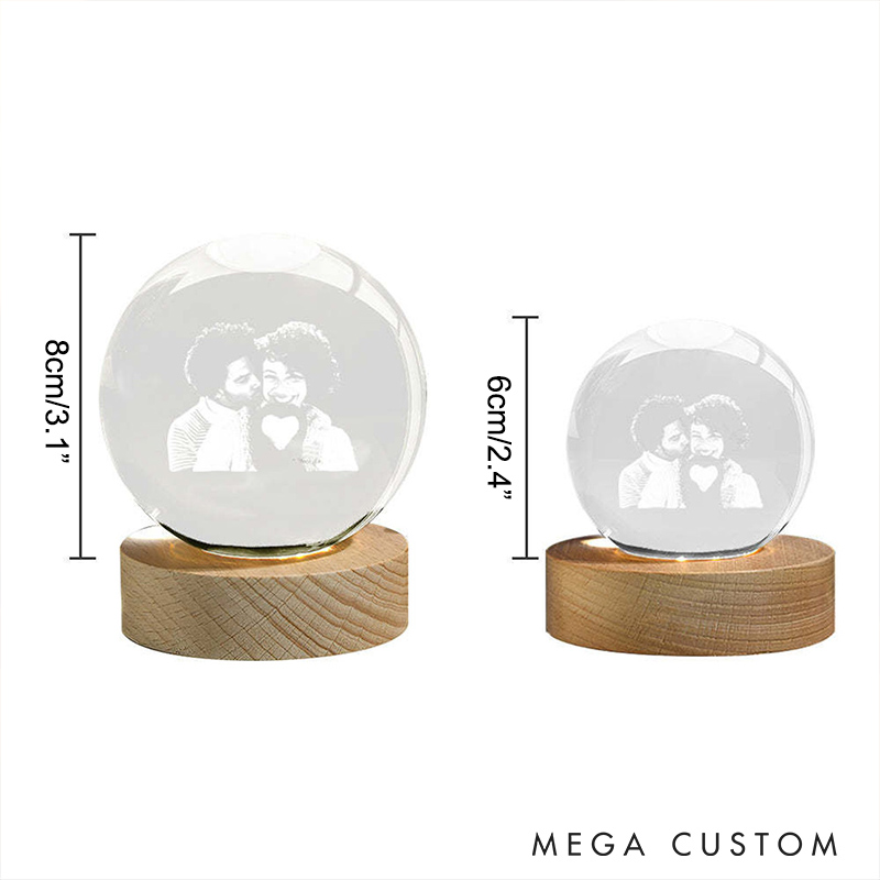 Personalized Couple 3D Crystal Photo Portrait LED Round Night Light Engraved Crystal Photo With Light Anniversary Valentine's Day Gift for Him Her