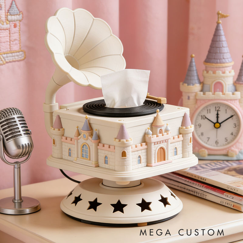 Castle Music Box Tissue Box Cover 3D Printed Room Decor Cute Tissue Box Cover for Desk Room Kitchen or Bathroom