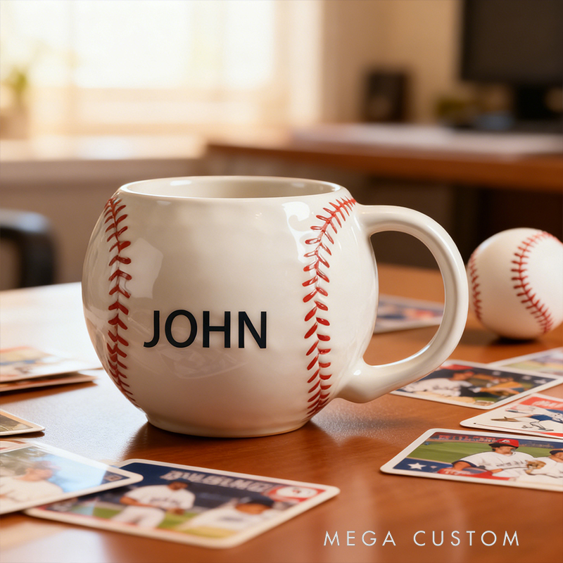 Personalized Baseball Shaped Ceramic Mug - Custom Name Sports Fan Gift for Baseball Lovers