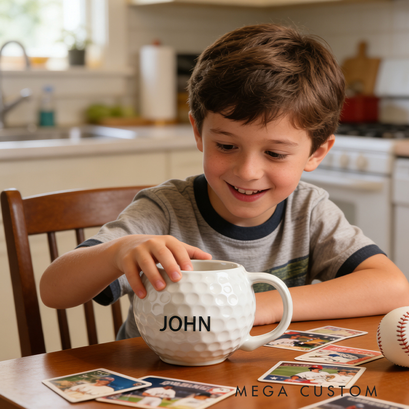 Personalized Golf Ball Shaped Ceramic Mug - Custom Name Gift for Golf Enthusiasts, 11oz Coffee Cup