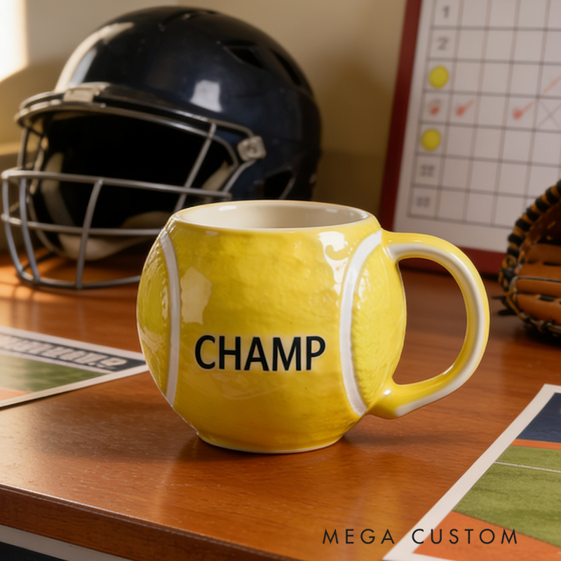 Personalized Softball Shaped Ceramic Mug - Custom Name Gift for Softball Players & Fans, 11oz Coffee Cup