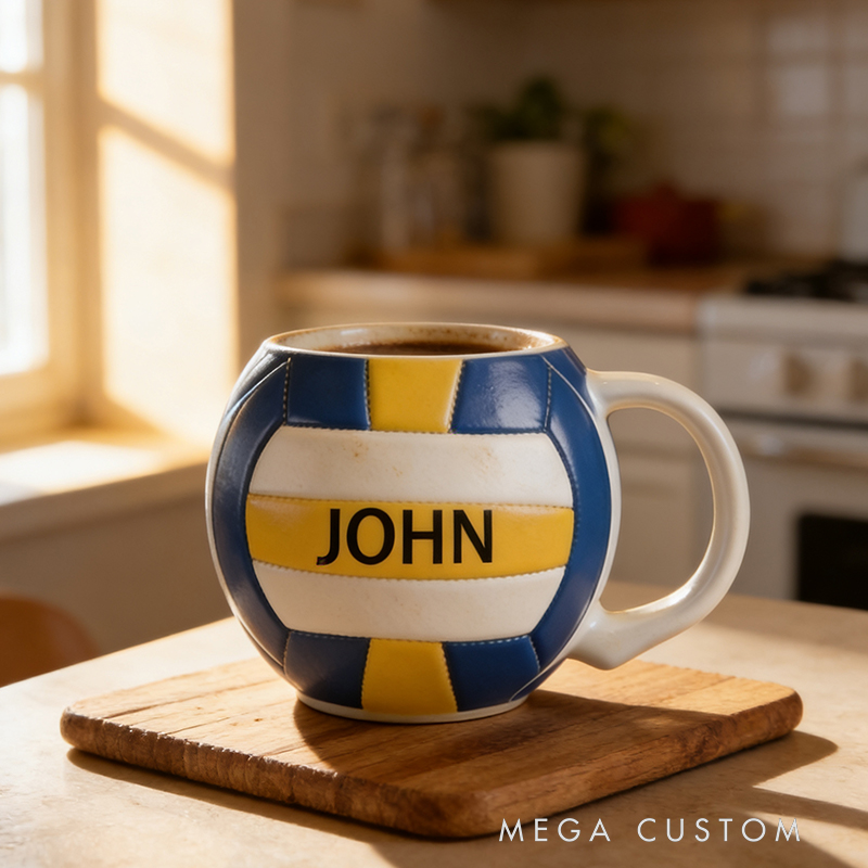 Personalized Custom Volleyball Shaped Ceramic Mug - Personalized Sports Fan Gift for Volleyball Lovers, 11oz Coffee Cup with Name