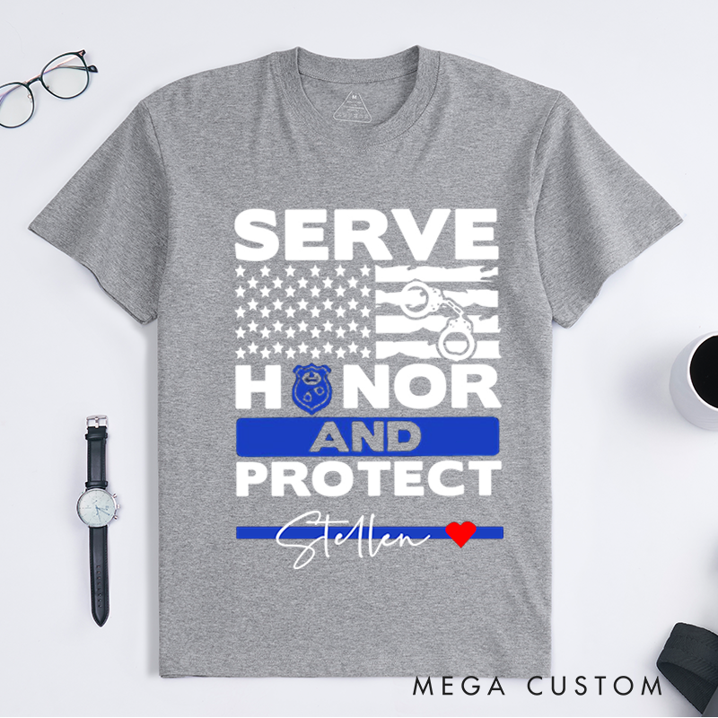 Personalized Police Serve Honor and Protect Design Gift for Police Officer T-Shirt