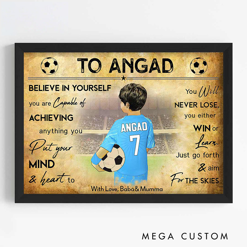 Personalized Soccer Player Boy Motivational Wall Artwith Custom Name and Quote  