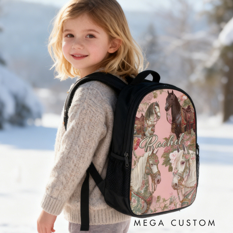 Personalized Custom Name for Kids Back to School Gift Floral Star Boy And Girl Riding Horse for Riding Lovers Equestrian Lovers