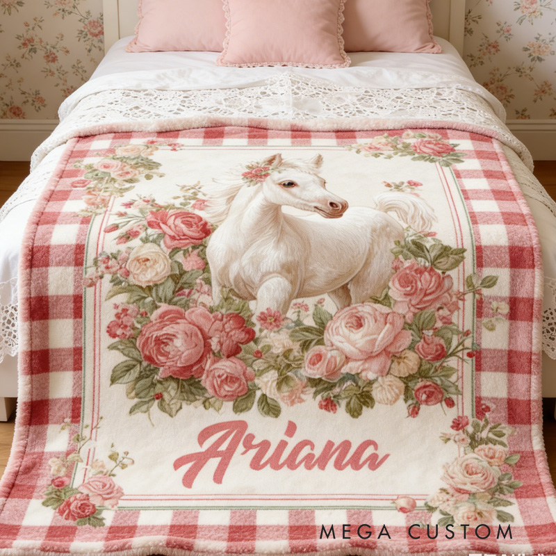 Personalized Riding Plaid Blanket Equestrian Horse Custom Name with French Countryside Gifts Family Blanket for Riding Lovers Equestrian Lovers