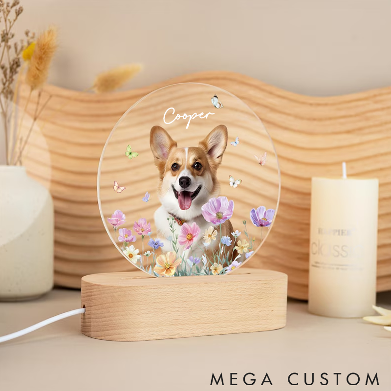 Personalized Dog Lover Pet Portrait Flower Night Light