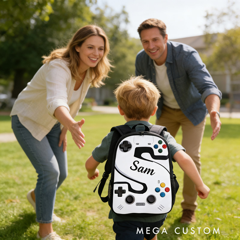 Personalized Game Controller Backpack with Letter Design and Custom Name for Kids and Game Lovers Birthday Black to School Christmas Gift