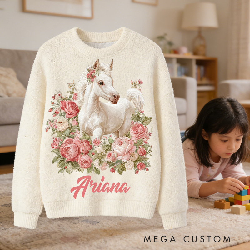 Personalized Riding Plaid Kids Ugly Sweatshirts Equestrian Horse Custom Name with French Countryside Gifts Family Sweater for Kids Riding Lovers Equestrian Lovers