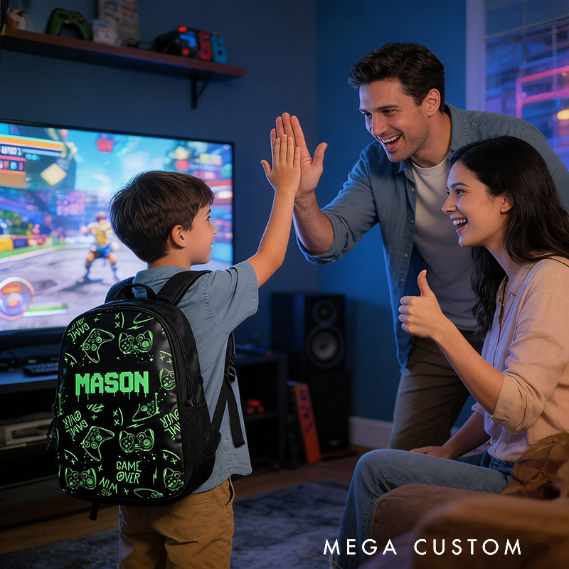 Personalized Graffiti Game Controller Backpack Custom Name for Kids and Game Lovers Birthday Black to School Christmas Gift