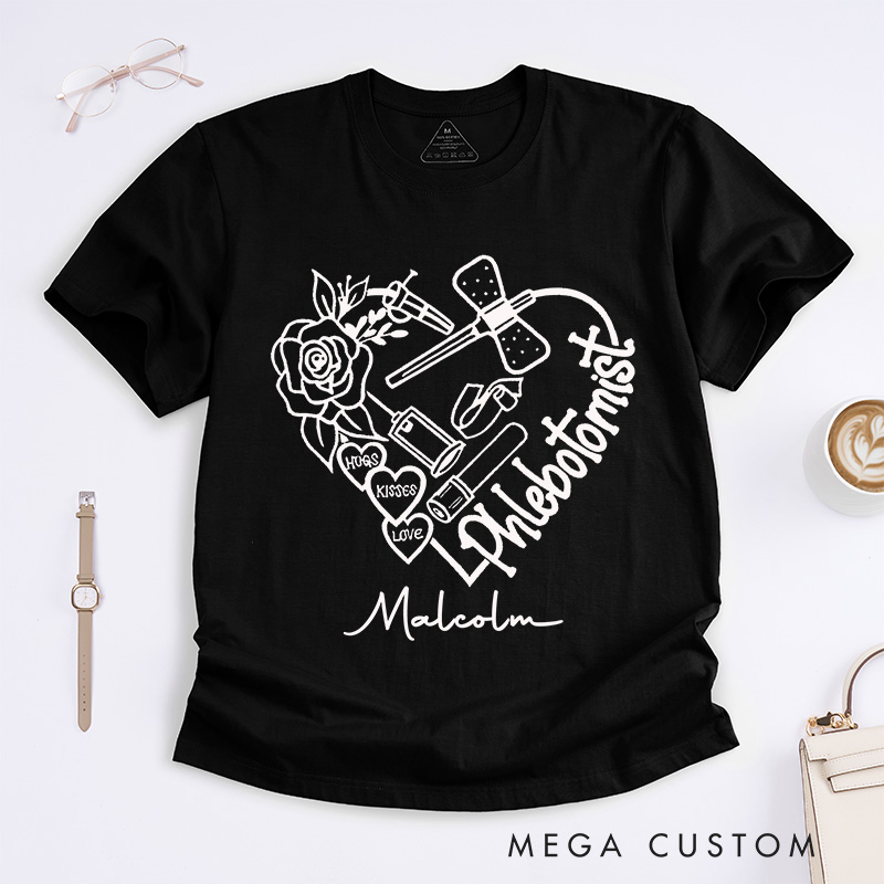 Personalized Nurse T-Shirts Phlebotomist Heart of Care Fashion Design T-Shirts