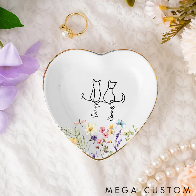Personalized Cat Lover Custom Cat Floral Ring Dishes