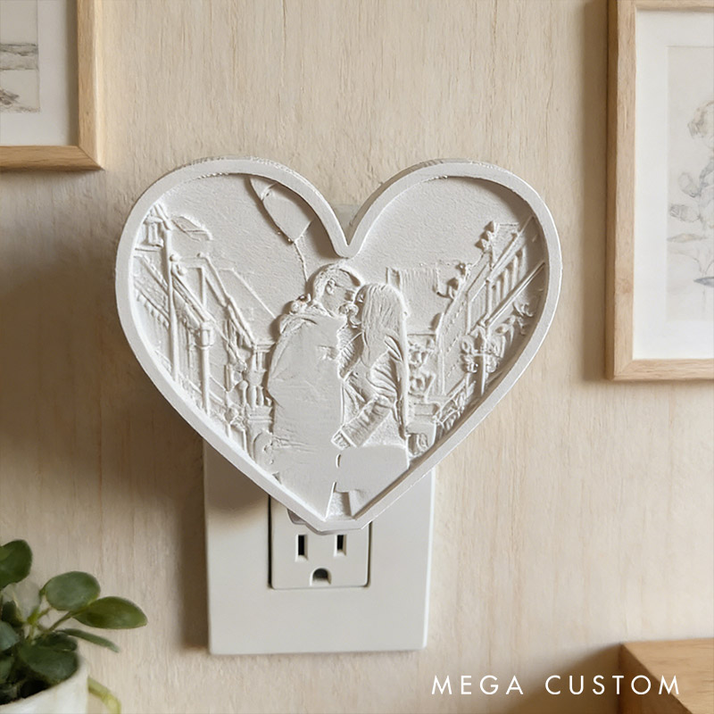 Personalized Couple 3D Printed Lithophane Photo Portrait Night Light Engraved Your Picture Lamp Anniversary Valentine's Day Gift for Him Her