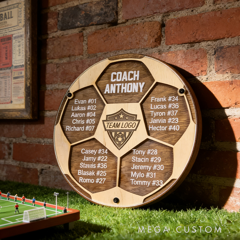 Personalized Wood Football Team Figurine Custom Player Name Team Logo Memorial Decor for Football Fan Gift