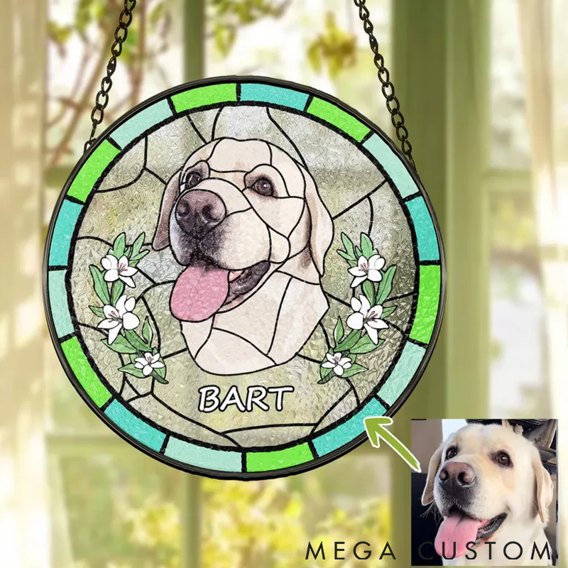 Personalized Pet Lover Custom Pet Portrait Flower Sun Catcher