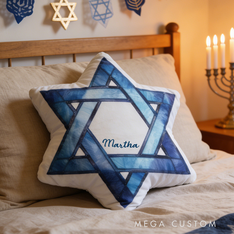 Personalized Star of David Pillow with Custom Name Cute Jewish Holiday Decoration Festive Home Decor Happy Hanukkah Gift Religious Gift