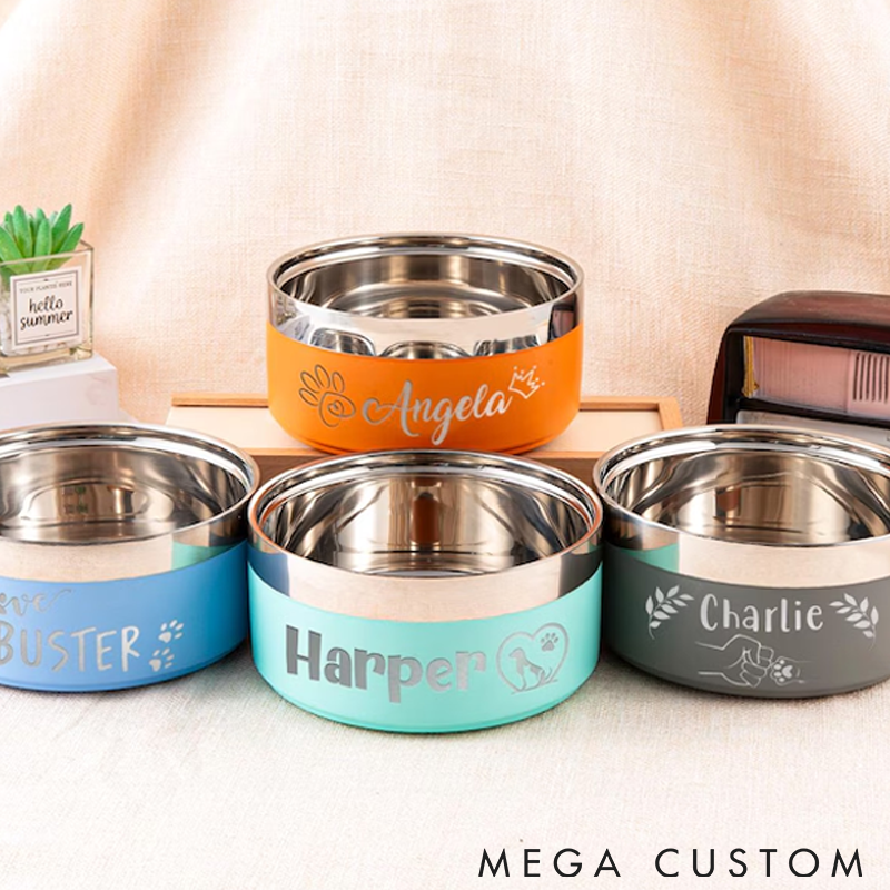 Personalized Pet Lover Custom Pet Bowl with Name Cute Paw Pet Bowl
