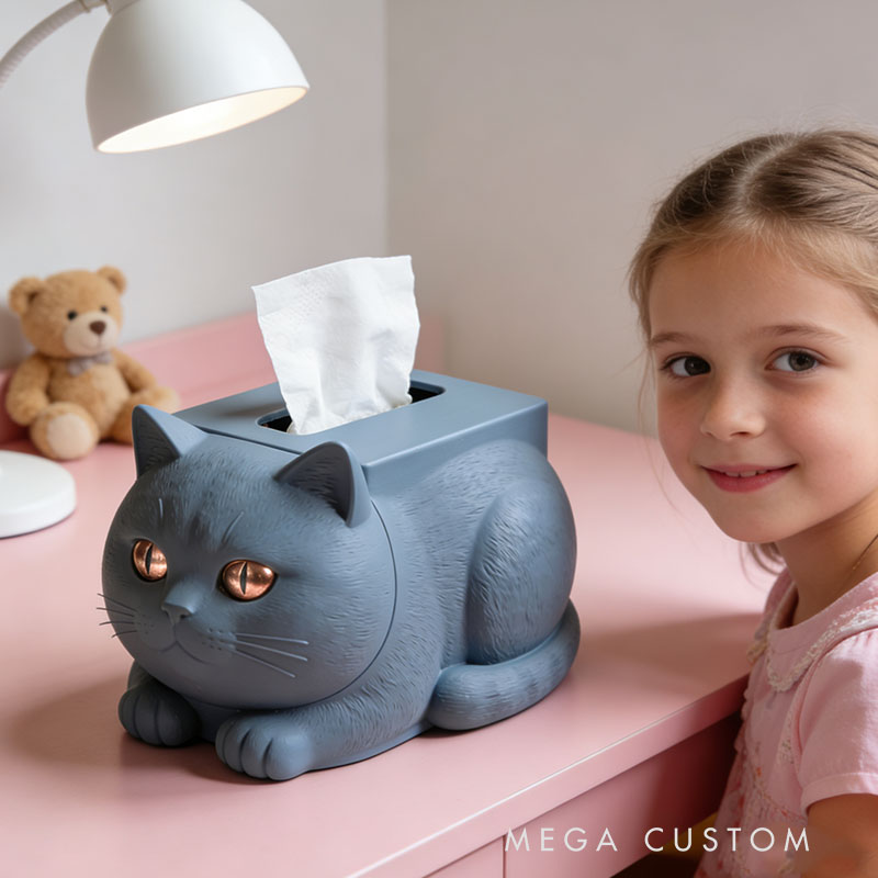British Shorthair Tissue Box Cover 3D Printed Room Decor Cute Tissue Box Cover for Desk Room Kitchen or Bathroom
