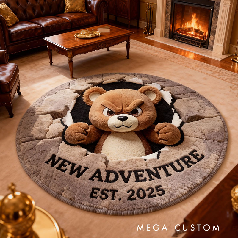 Personalized Round Angry Bear Rug Custom Soft Area Rug for Living Room Bedroom Unique Gift Housewarming Gift Home Decor