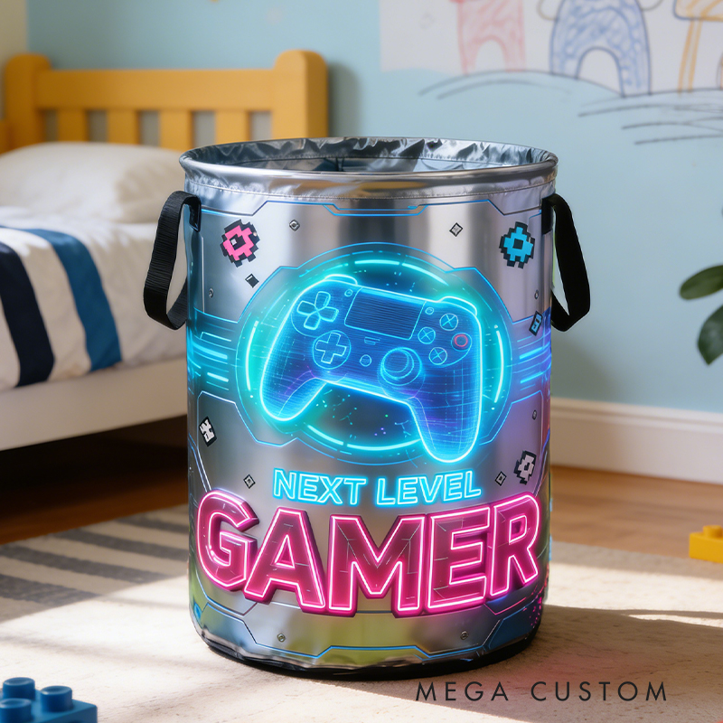 Personalized Cool Space Game Controller Collapsible Storage Basket for Laundry Toys Organizer Game Lover Gift for Kids
