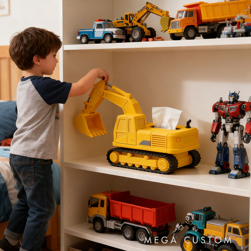 Excavator Tissue Box Cover 3D Printed Room Decor Cute Tissue Box Cover for Desk Room Kitchen or Bathroom