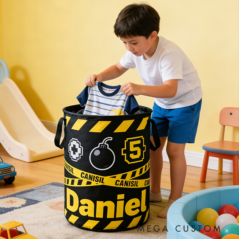 Personalized Cool Dog Game Collapsible Storage Basket for Laundry Toys Organizer Game Lover Dog Lover Gift for Kids