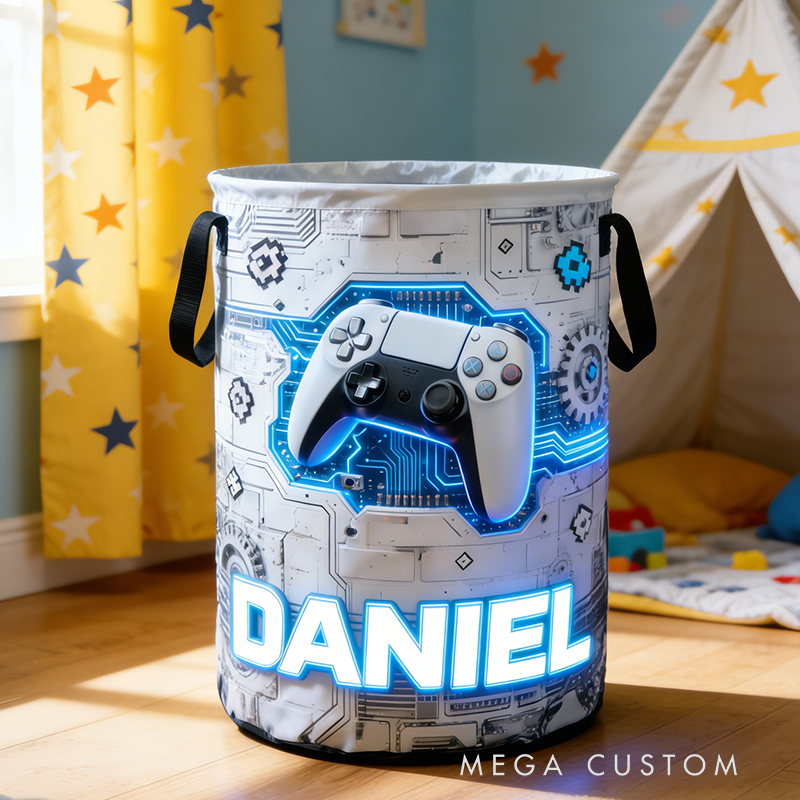 Personalized Super Future Game Controller Collapsible Storage Basket for Laundry Toys Organizer Game Lover Gift for Kids