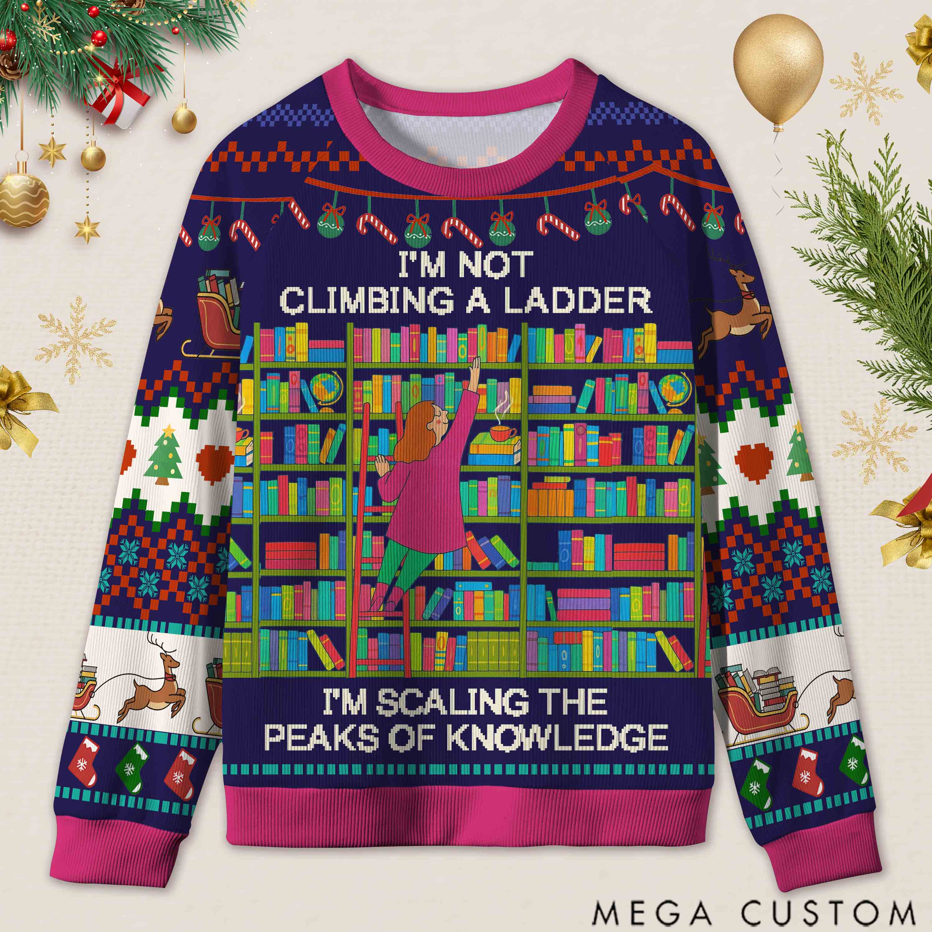 Personalized Knowledge Explorer Ugly Sweater Office Holiday Party Gift for Librarians
