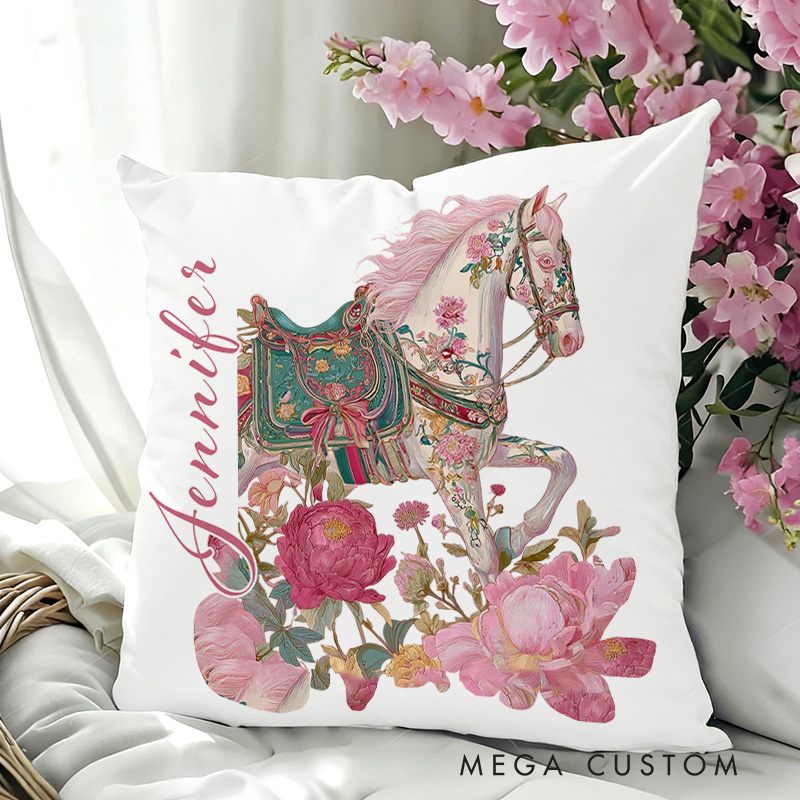 Personalized Horse Face Photo Throw Pillow Cover with Name Home Decor Birthday Anniversary Gift for Horse Owner Lover Riding Lovers Equestrian Lovers