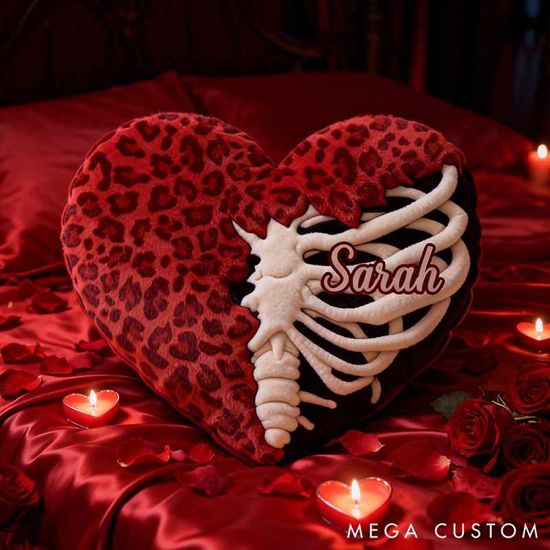 Personalized Heart & Ribcage Throw Pillow Custom Names Couple Home Pillow Romantic Valentine's Day Gift for Girlfriend for Wife Friend