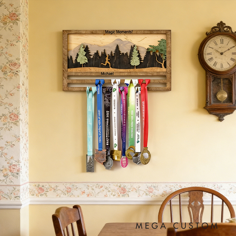 Personalized Marathon Medal Display Rack Custom Text Finisher Gift for Marathon Runner Decor