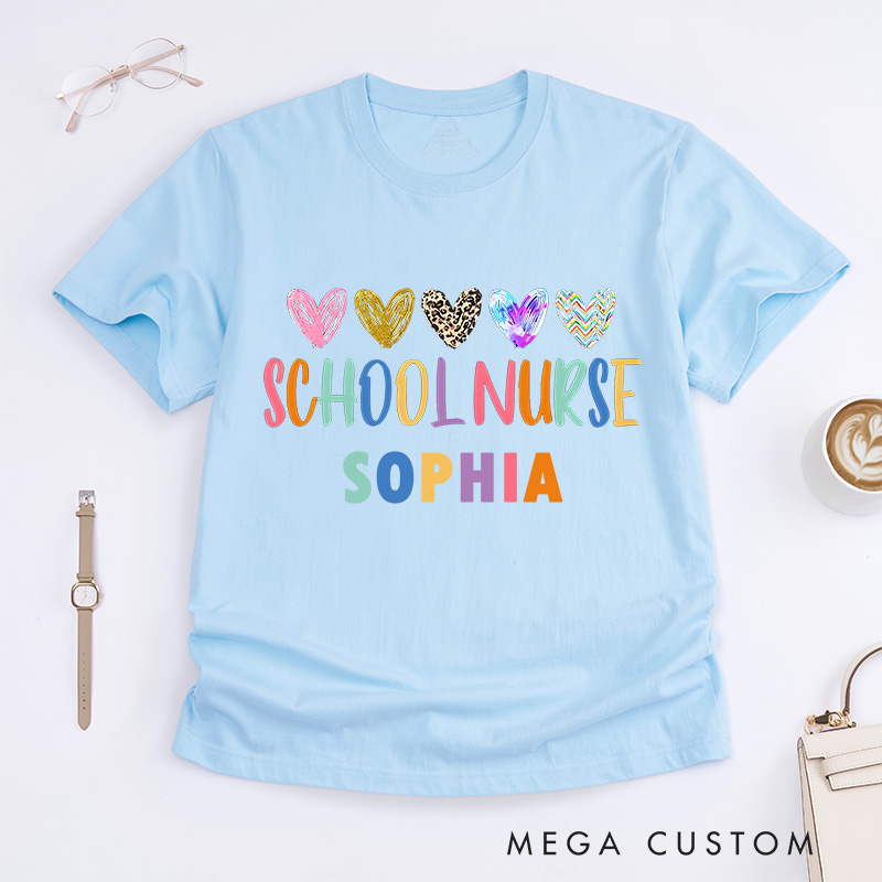 Personalized Nurse T-Shirts School Nurse Heart of Care Fashion Design T-Shirts