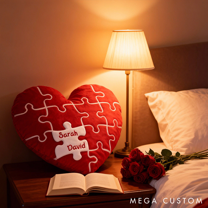 Personalized Missing Piece Heart Throw Pillow Custom Names Couple Home Pillow Romantic Valentine's Day Gift for Girlfriend for Wife Friend