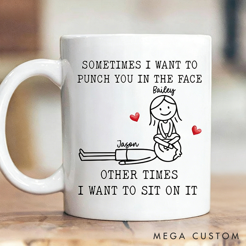 Personalized Funny Couple Mug Naughty Mug for Husband Boyfriend Custom Couple Coffee Valentine's Gift Mug Punch or Sit? Love Always Wins