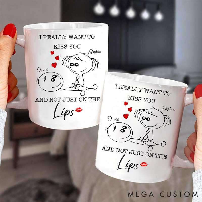 Personalized Naughty Couple Mug Kisses Not Only Lips Husband Funny Mug Custom Valentines Day Gift Coffee Mug for Him