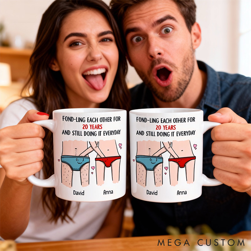 Personalized Funny Naughty Couple Fond-ling Each Other For Years Mug for Couple Valentine's Gift for Husband Wife Funny His Hers Mugs