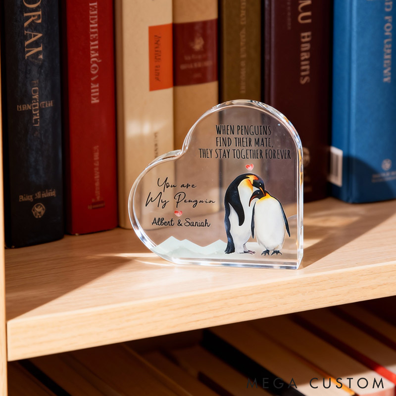 Personalized Couple You Are My Penguin Heart Shaped Acrylic Plaque Valentine's Day Gift for Couple For Him Her
