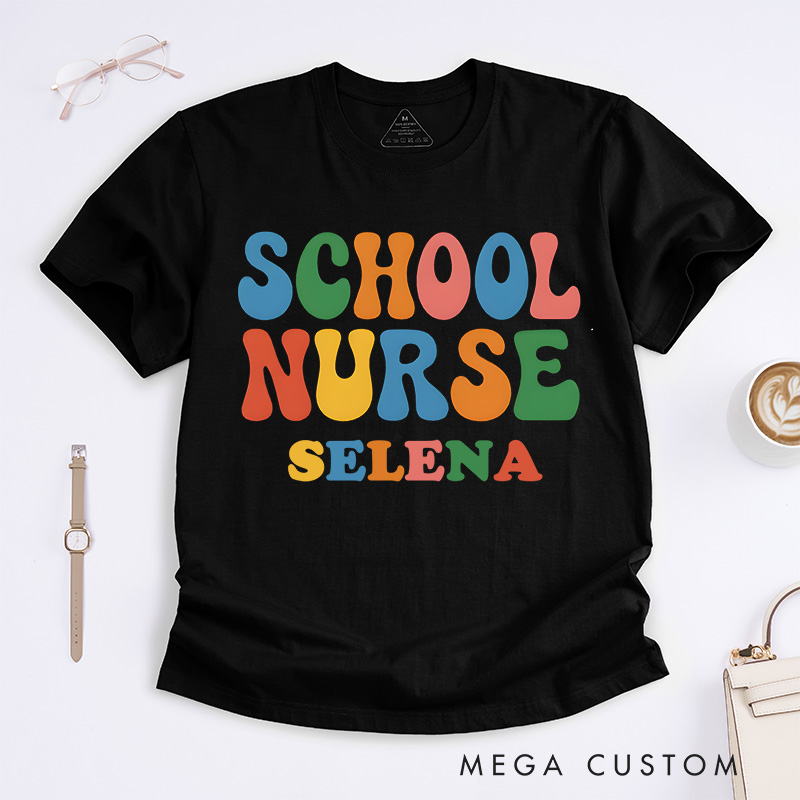 Personalized Nurse T-Shirts School Nurse  Caring Colors Fashion Design T-Shirts