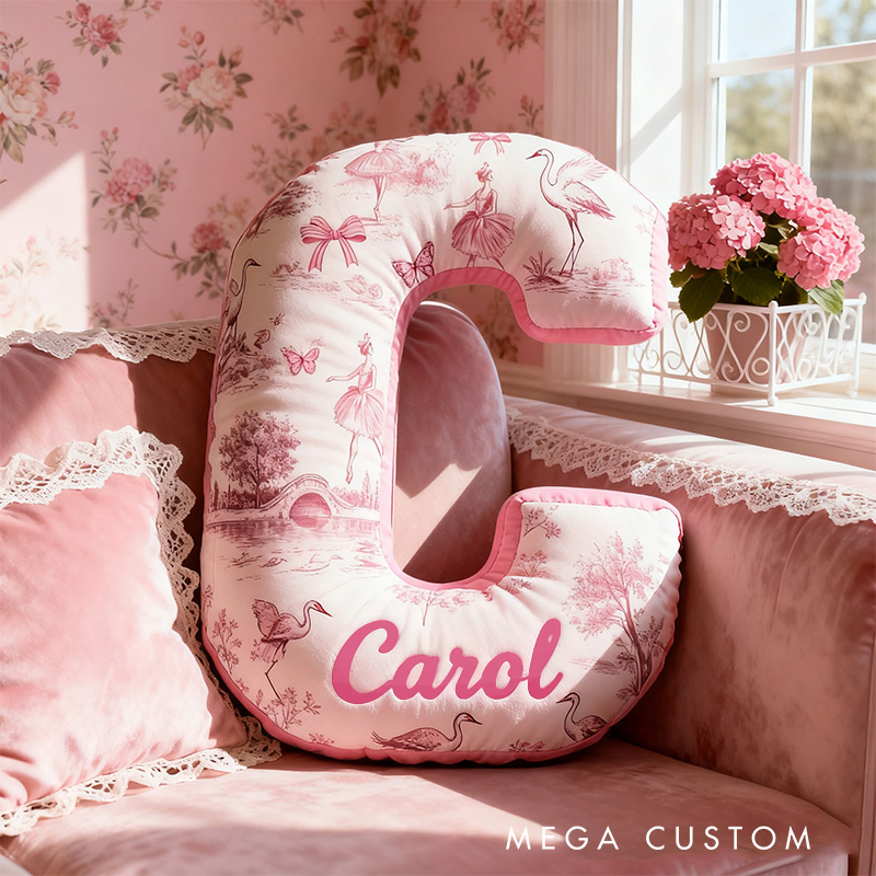 Personalized Graphic 3D Print Toile De Jouy Ballet Alphabet Shaped Pillow for Dance Lovers Initial Pillow Christmas Gift for Kids