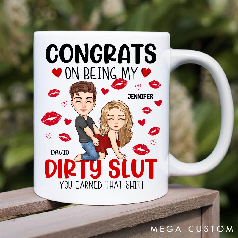 Personalized Funny Couple Coffee Mug Naughty Dirty Talk Mug for Couple Congrats on Being My Dirty Slut Valentine's Gift for Wife Girlfriend