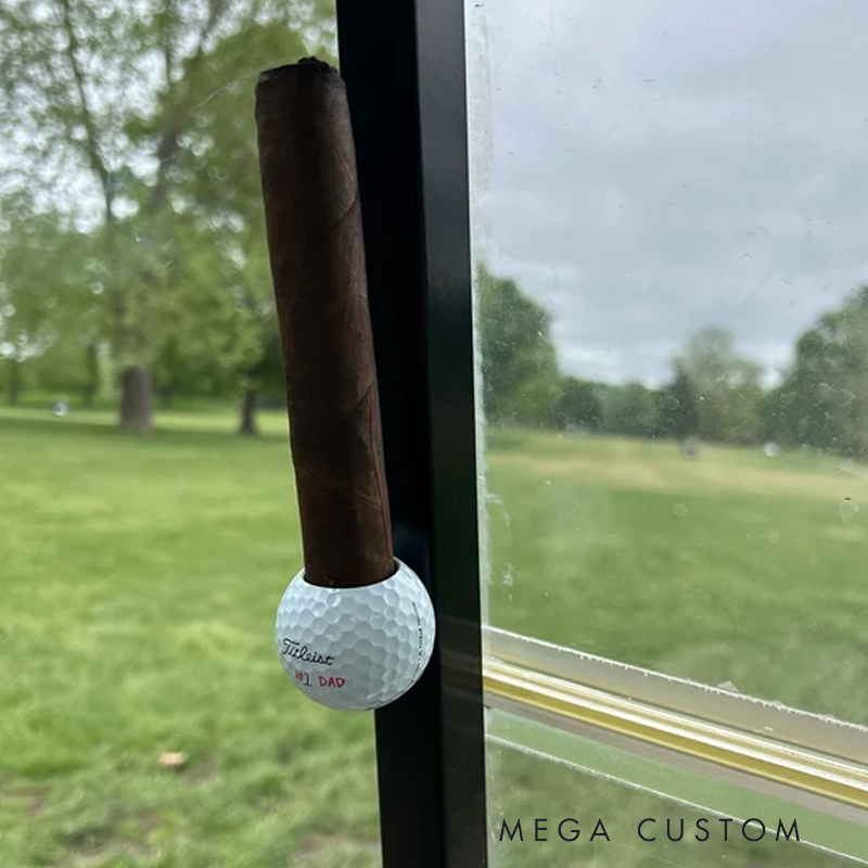 Personalized Golf Ball Magnetic Cigar Holder – Golf Cart Cigar Rack for Cigar Lovers (Fits Standard Cigars)