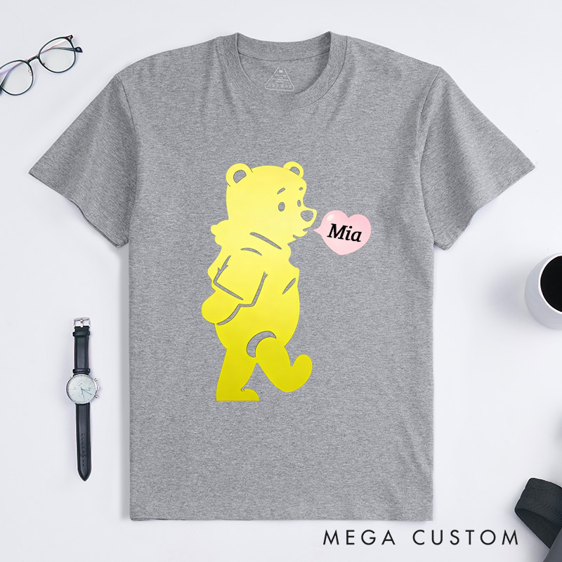 Personalized Pink Bear Heart Bubbles Shirt Classic T-Shirts Valentine's Day Tshirt for Couple Lover