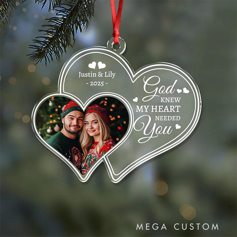 Personalized God Knew My Heart Needed you Acrylic Christmas Couple Ornament with Name Valentine's Day Gift Religious Gift for Couple