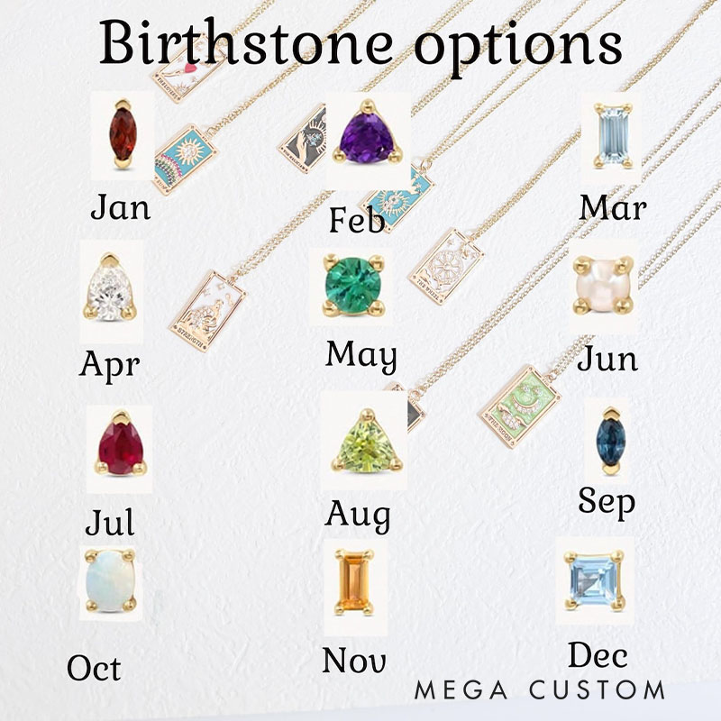 Personalized Mystical Astrology Necklace Custom Birthstone and Initials Perfect Gift for Tarot Lovers