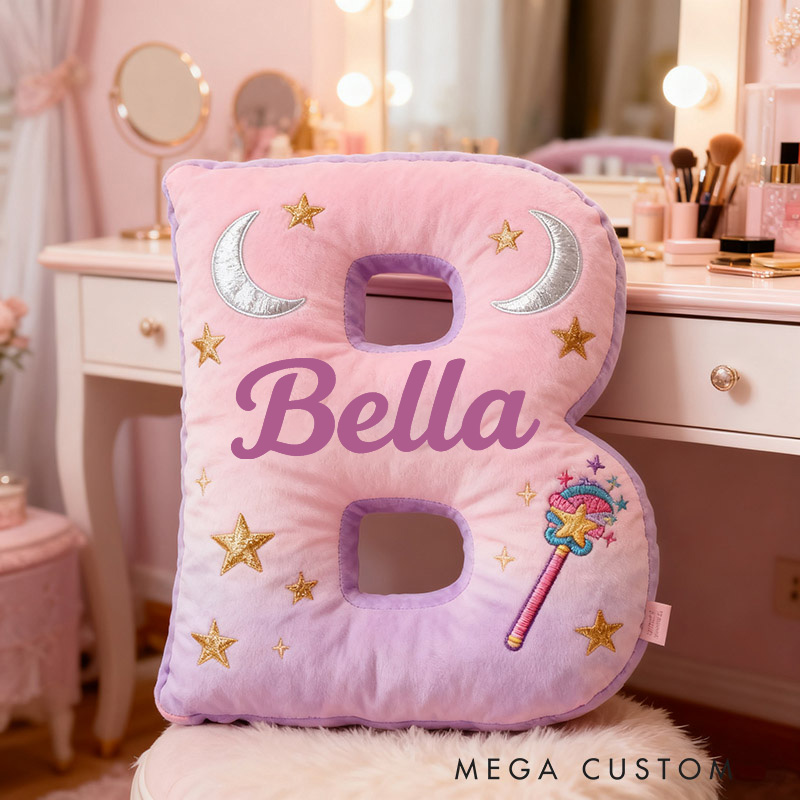 Personalized Graphic 3D Print Magic Fairy Wand Letter Pillow with Your Own Name Soft Stuffed Toy for Kids Unique Decorative Cushion for Girls' Room