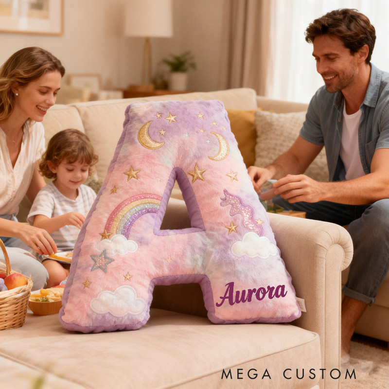 Personalized Graphic 3D Print Magic Rainbow Letter Pillow with Your Name Soft Stuffed Toy for Kids Unique Decorative Cushion for Girls' Room