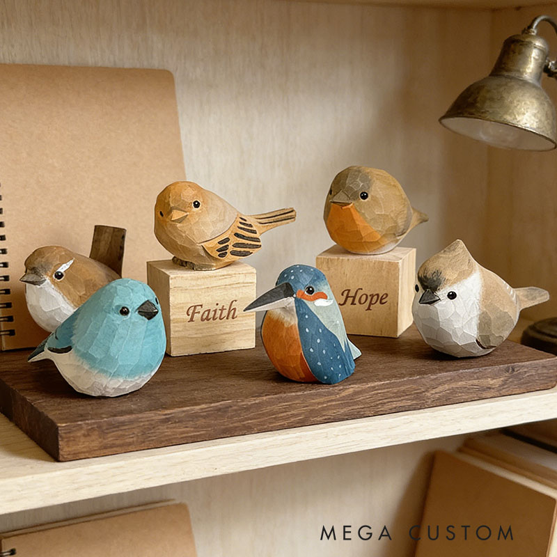 Personalized Hand Carved Wooden Bird Sculpture Custom Engraving Perfect Gift for Bird Lovers