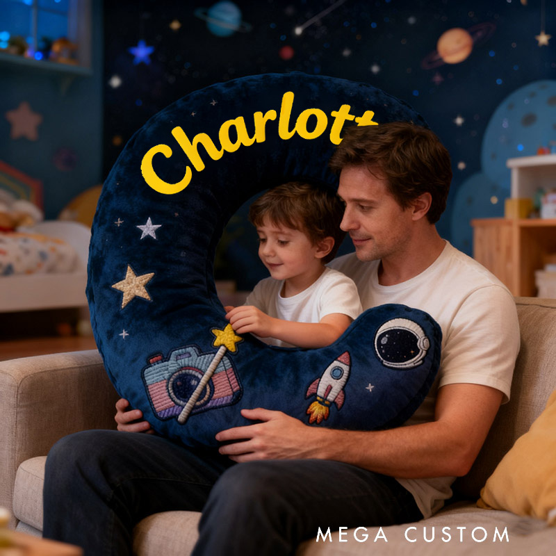 Personalized Graphic 3D Print Camera Planet Letter Pillow with Your Own Name and Initials Soft Stuffed Toy for Kids Unique Decorative Cushion for Boys' Room