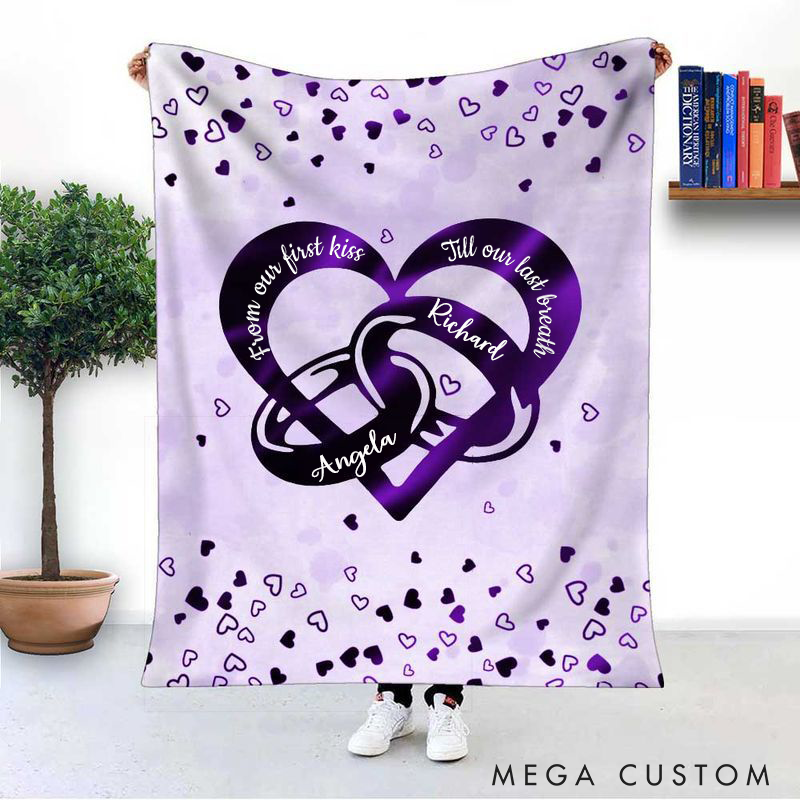 Personalized From Our First Kiss Till Our Last Breath Heart with Couple Rings Custom Valentine's Day Gift Blanket