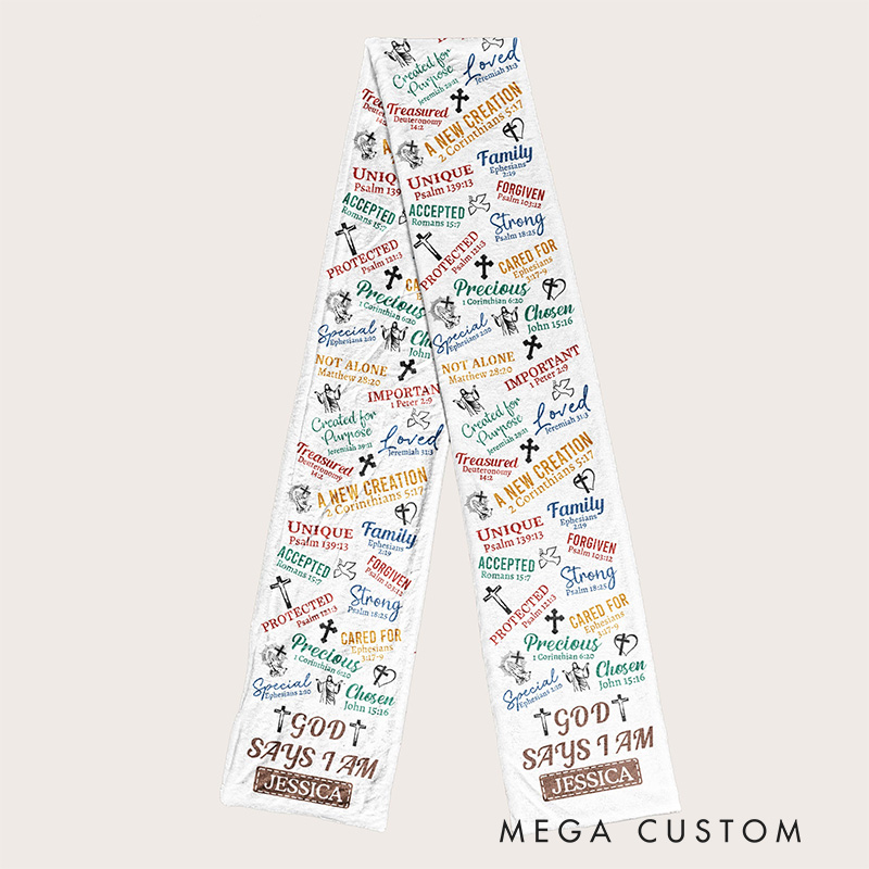 Personalized God Says i am Bible Verses Affirmation Scarf with Custom Name Religious Gift Faith Gift for Christians